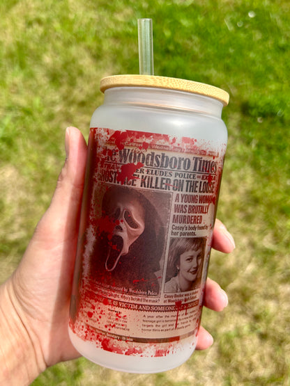 Horror Scream Casey - Libbey cup - glass can with bamboo lid and glass straw
