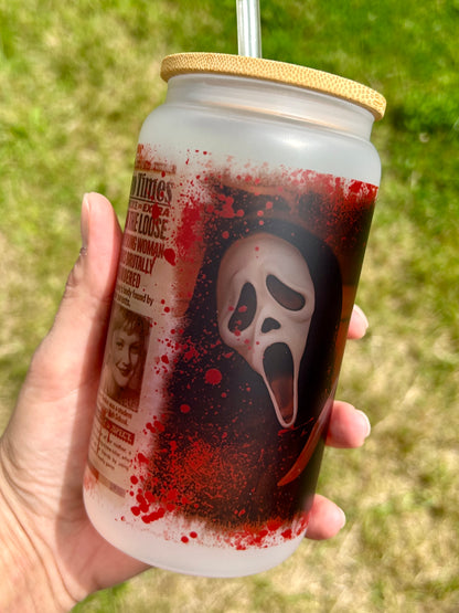 Horror Scream Casey - Libbey cup - glass can with bamboo lid and glass straw