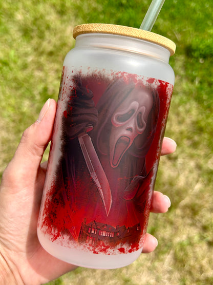 Horror Scream Casey - Libbey cup - glass can with bamboo lid and glass straw