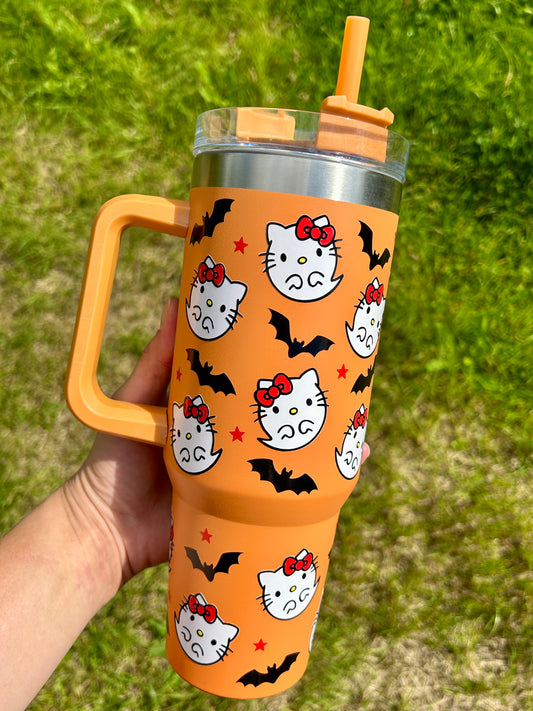 Ghost Kitty & bats - Orange - 40oz tumbler