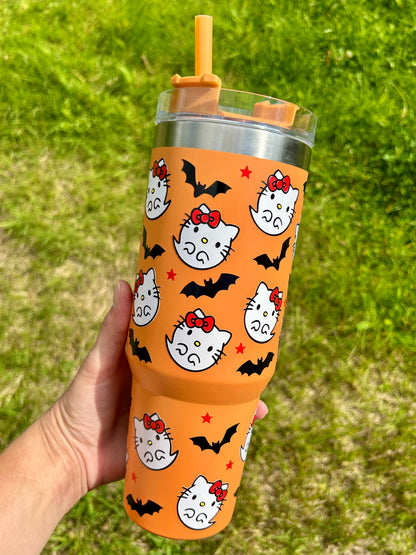 Ghost Kitty & bats - Orange - 40oz tumbler