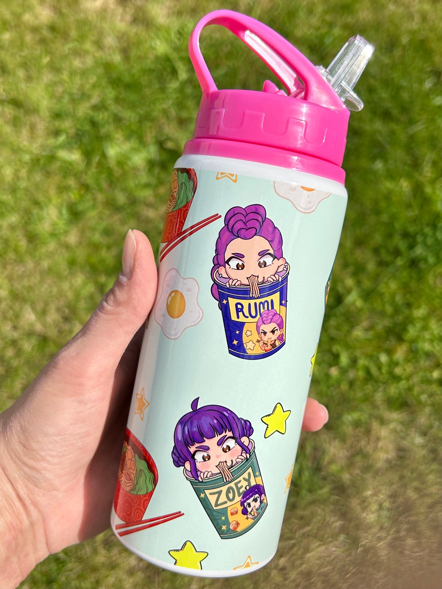Mint Ramen 600ml pink water bottle