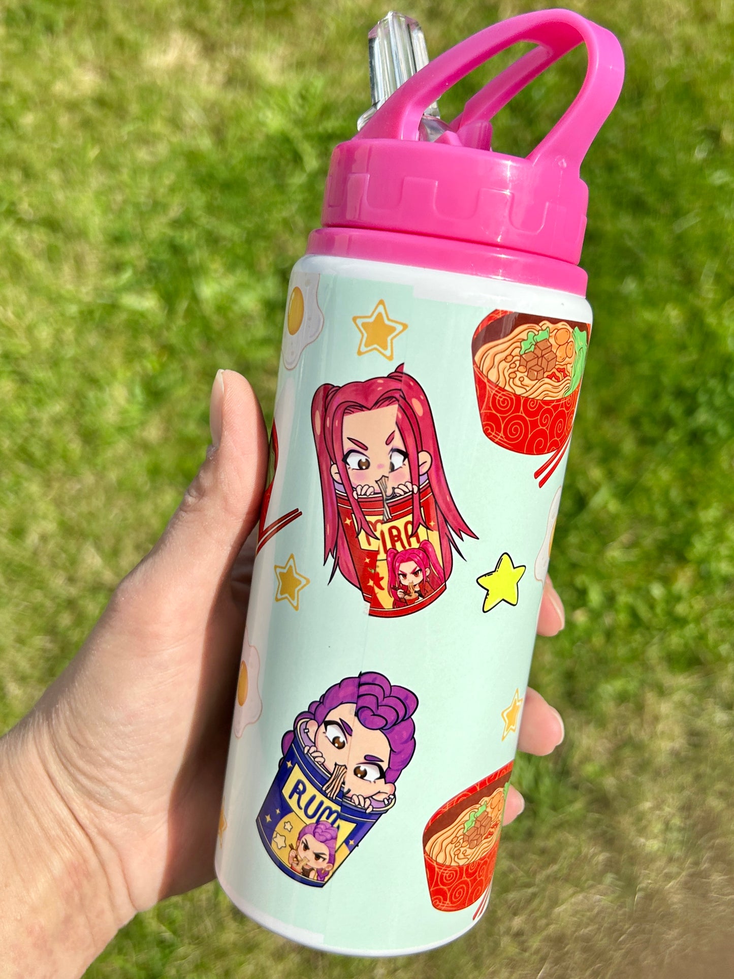 Mint Ramen 600ml pink water bottle