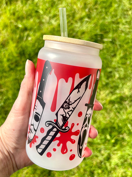 Horror Villains - Libbey cup - glass can with bamboo lid and glass straw
