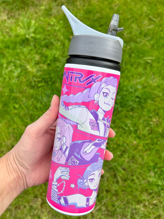 Demon Hunters hot pink 750ml water bottle