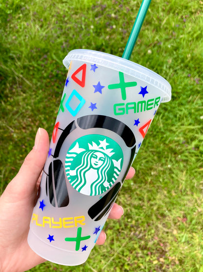 Starbucks inspired reusable cup with straw - gamer controller