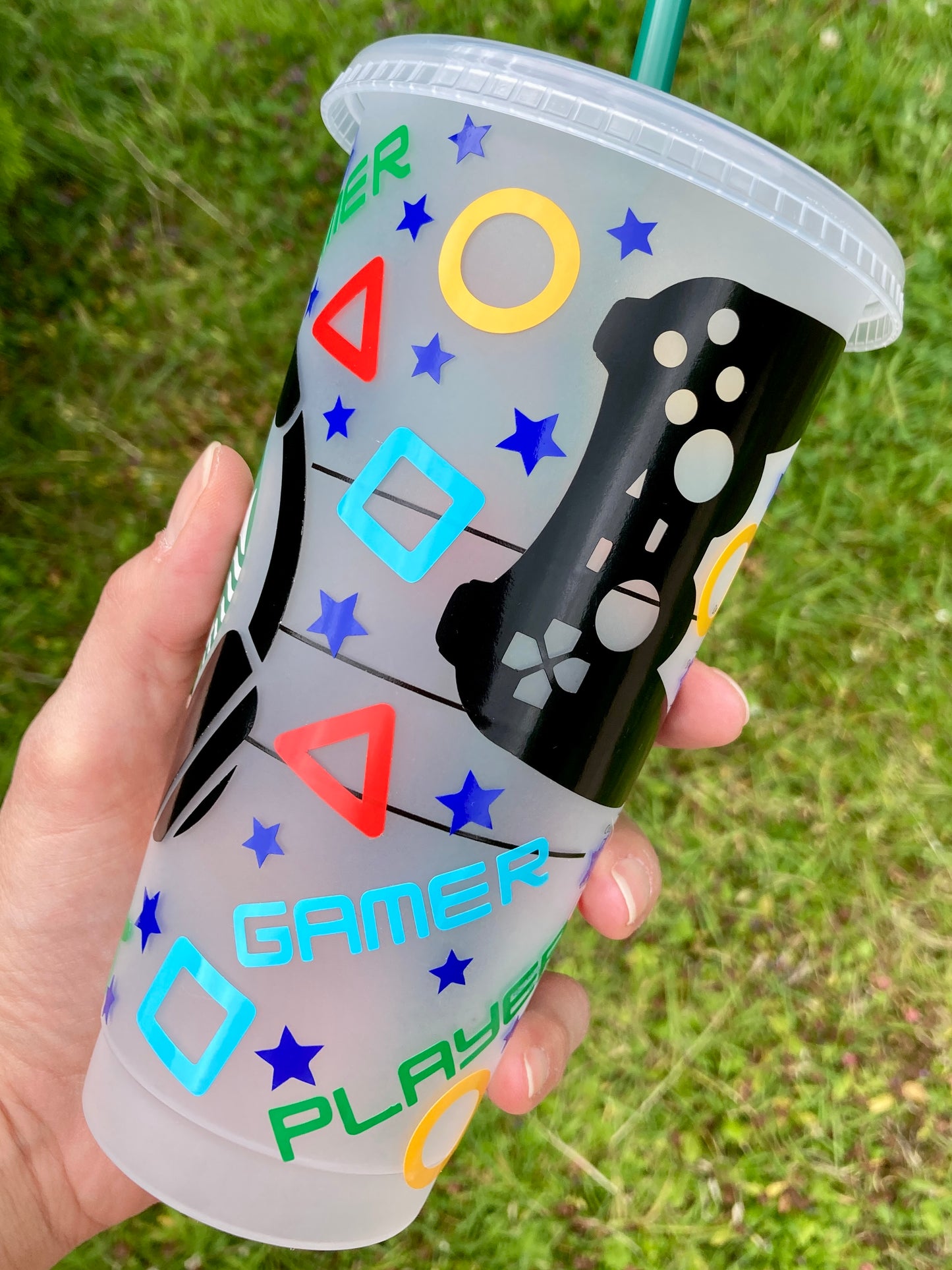 Starbucks inspired reusable cup with straw - gamer controller