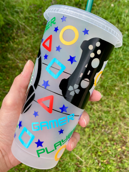 Starbucks inspired reusable cup with straw - gamer controller