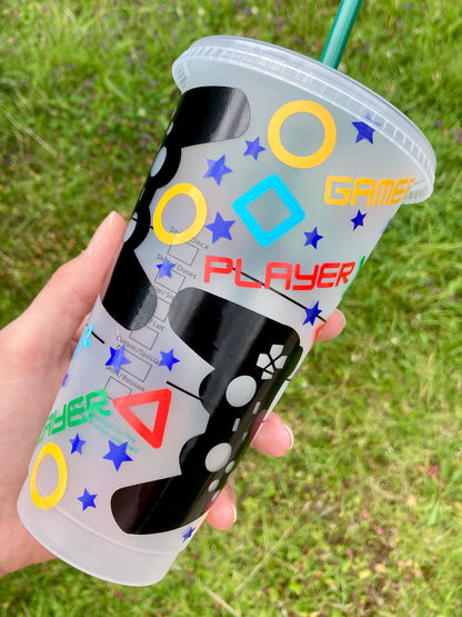 Starbucks inspired reusable cup with straw - gamer controller