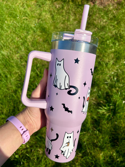 Ghost cats & bats - Lilac - 40oz tumbler