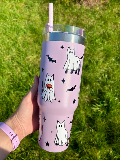 Ghost cats & bats - Lilac - 40oz tumbler