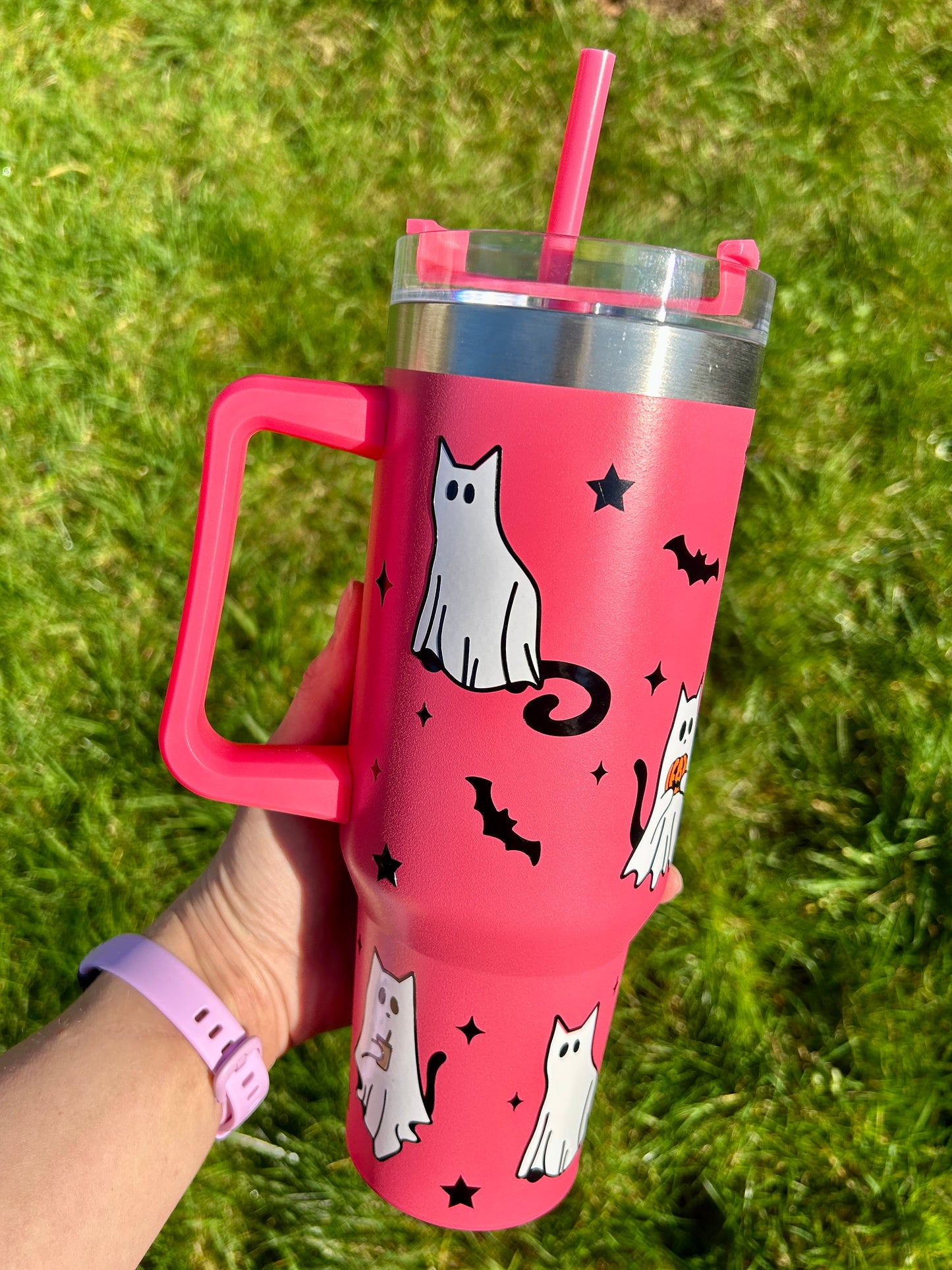 Ghost cats & bats - Pink - 40oz tumbler