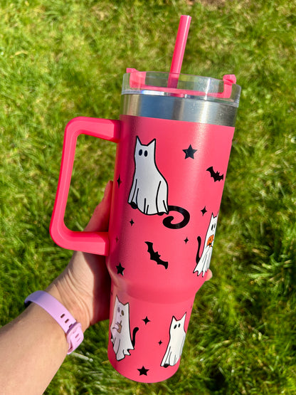 Ghost cats & bats - Pink - 40oz tumbler