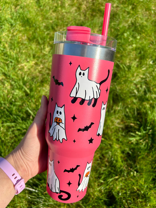 Ghost cats & bats - Pink - 40oz tumbler