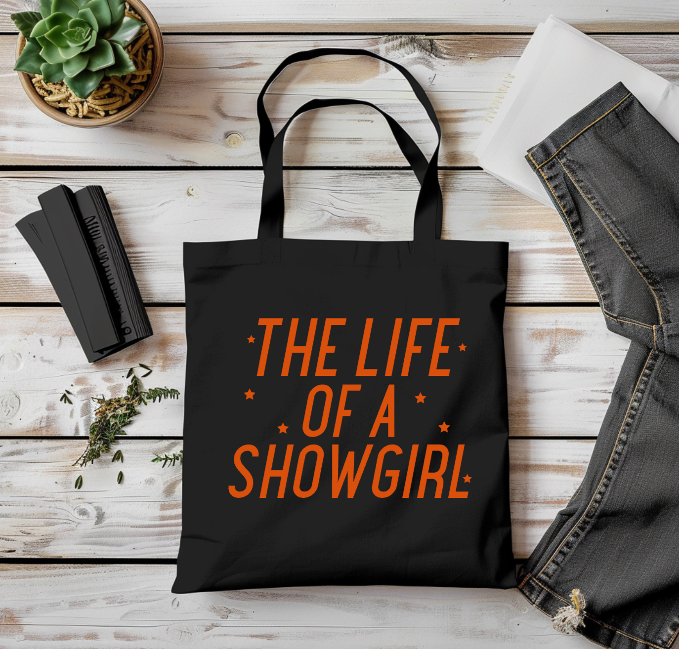 TS Showgirl inspired black tote bag