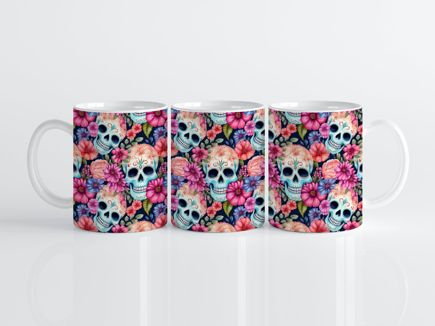 Floral skulls mug