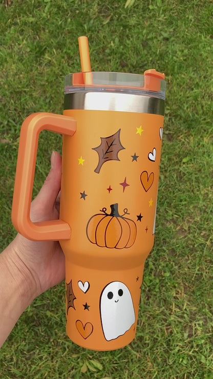 Halloween ghosts & pumpkins - Orange - 40oz tumbler