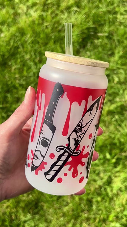 Horror Villains - Libbey cup - glass can with bamboo lid and glass straw