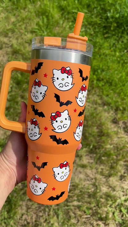 Ghost Kitty & bats - Orange - 40oz tumbler