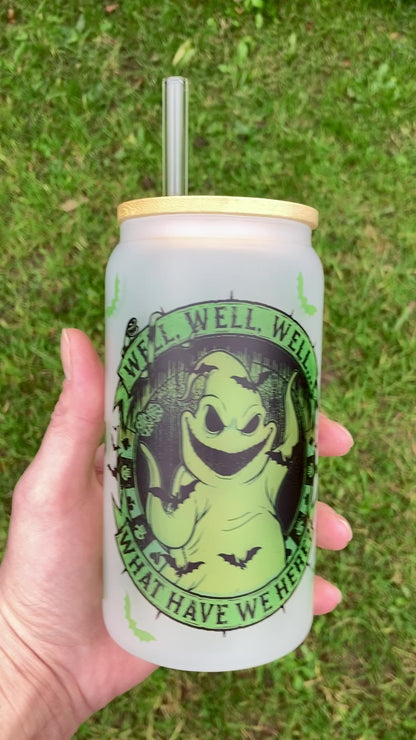 NBC Oogie Boogie - Libbey cup - glass can with bamboo lid and glass straw