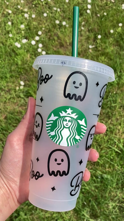 Starbucks custom cold cup with ghost design