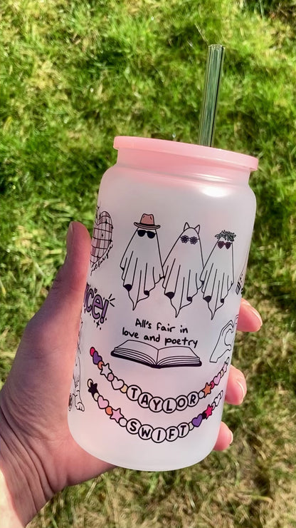 TS albums inspired - Libbey cup - glass can with bamboo lid and glass straw