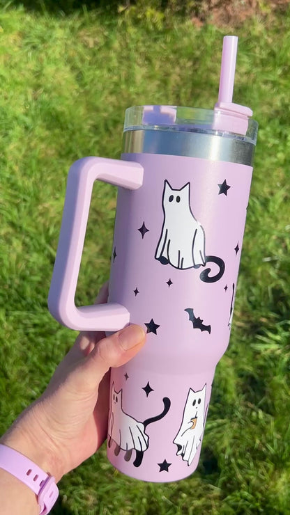 Ghost cats & bats - Lilac - 40oz tumbler