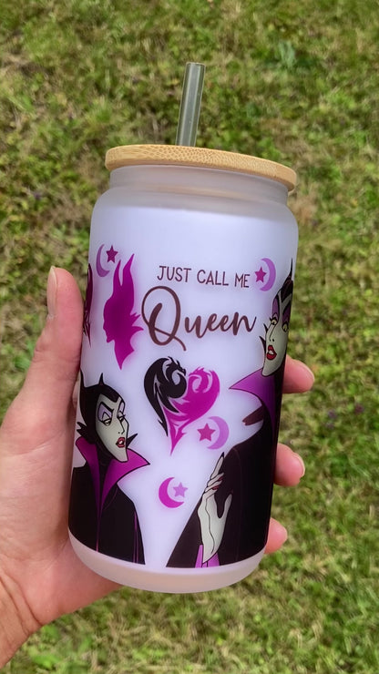 Maleficent - Call Me Queen - Libbey cup - glass can with bamboo lid and glass straw