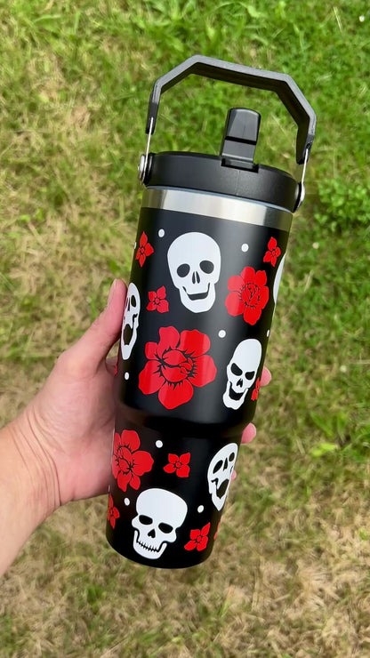 Skulls and flowers - Black 30oz tumbler