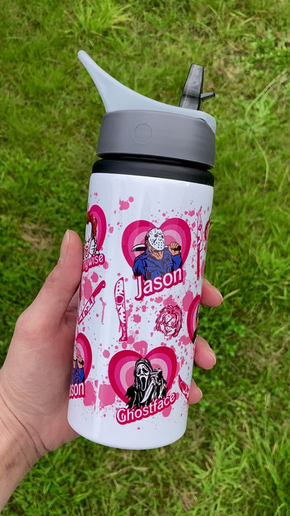 Horror movie villains - Pink hearts - water bottle 600ml