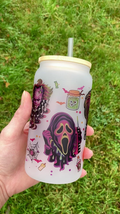 Horror Villains - Libbey cup - glass can with bamboo lid and glass straw