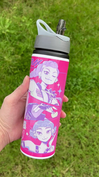 Demon Hunters hot pink 750ml water bottle