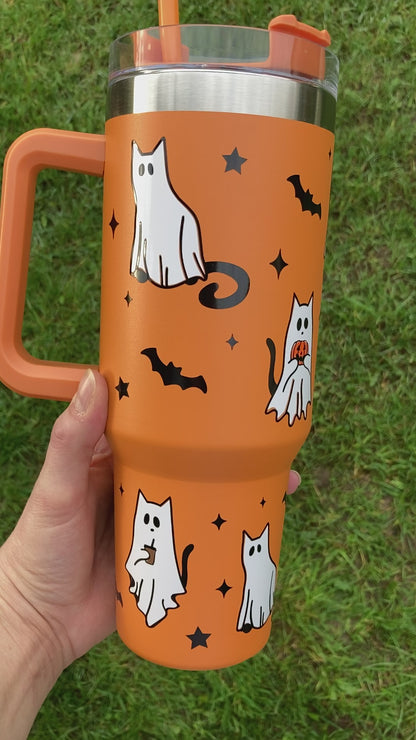 Ghost cats & bats - Orange - 40oz tumbler