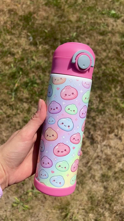 Dumplings squishy pink 500ml insulated water bottle