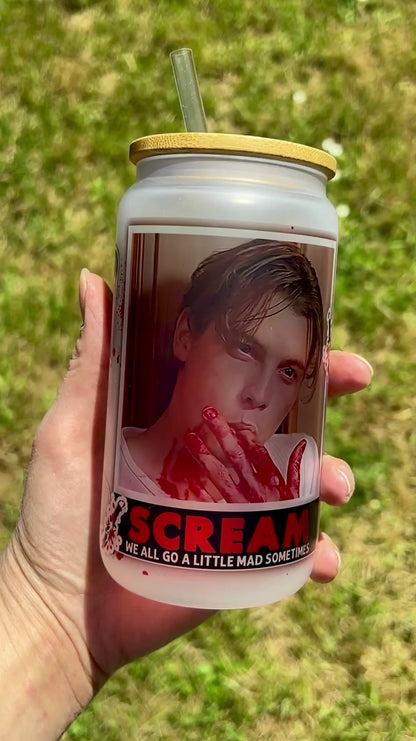 Horror Scream Billy - Libbey cup - glass can with bamboo lid and glass straw