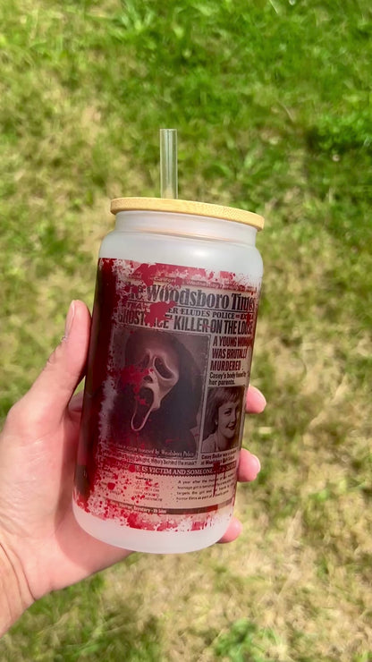 Horror Scream Casey - Libbey cup - glass can with bamboo lid and glass straw