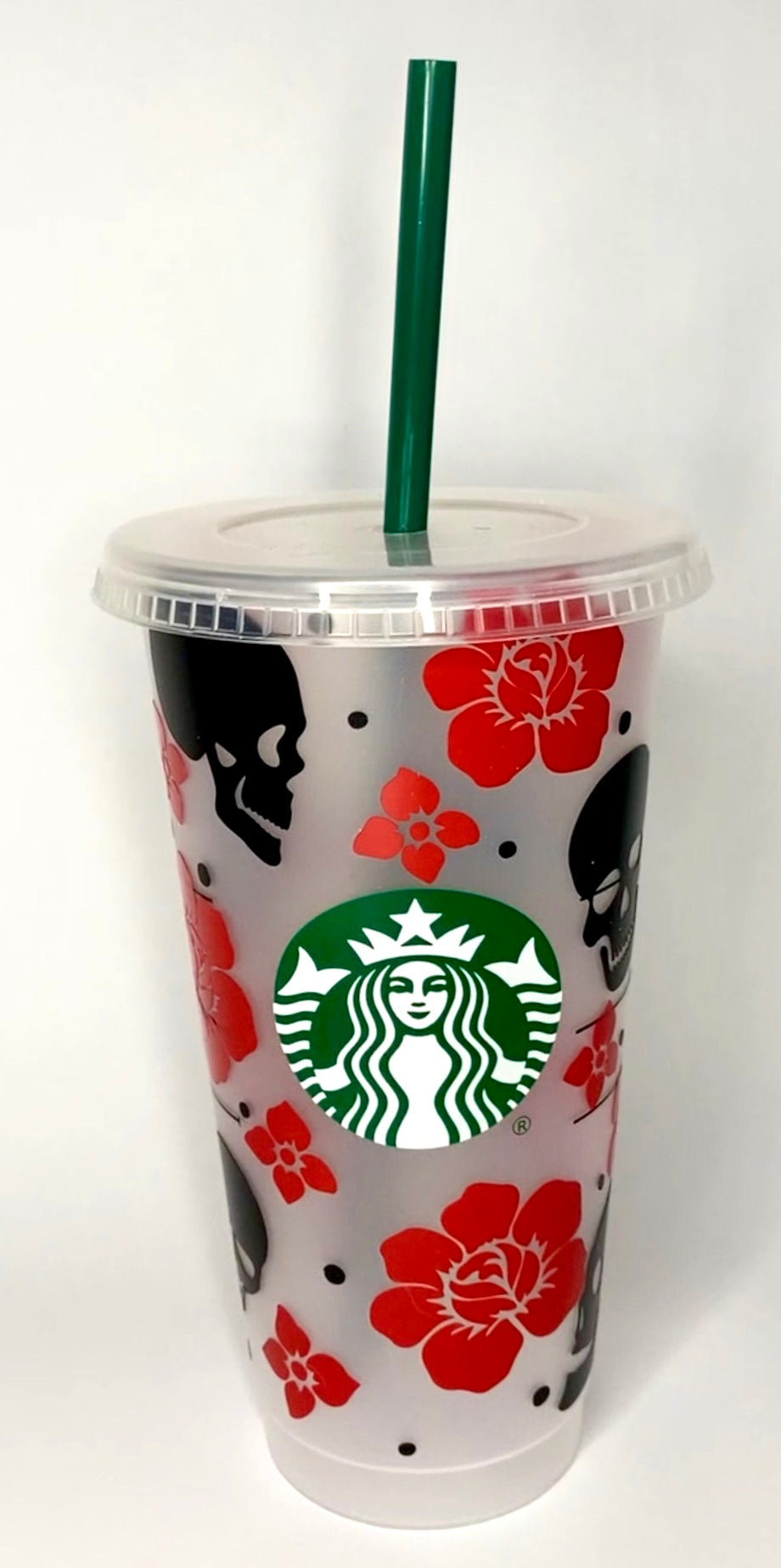 Starbucks custom cold cup tumbler with skull & rose design
