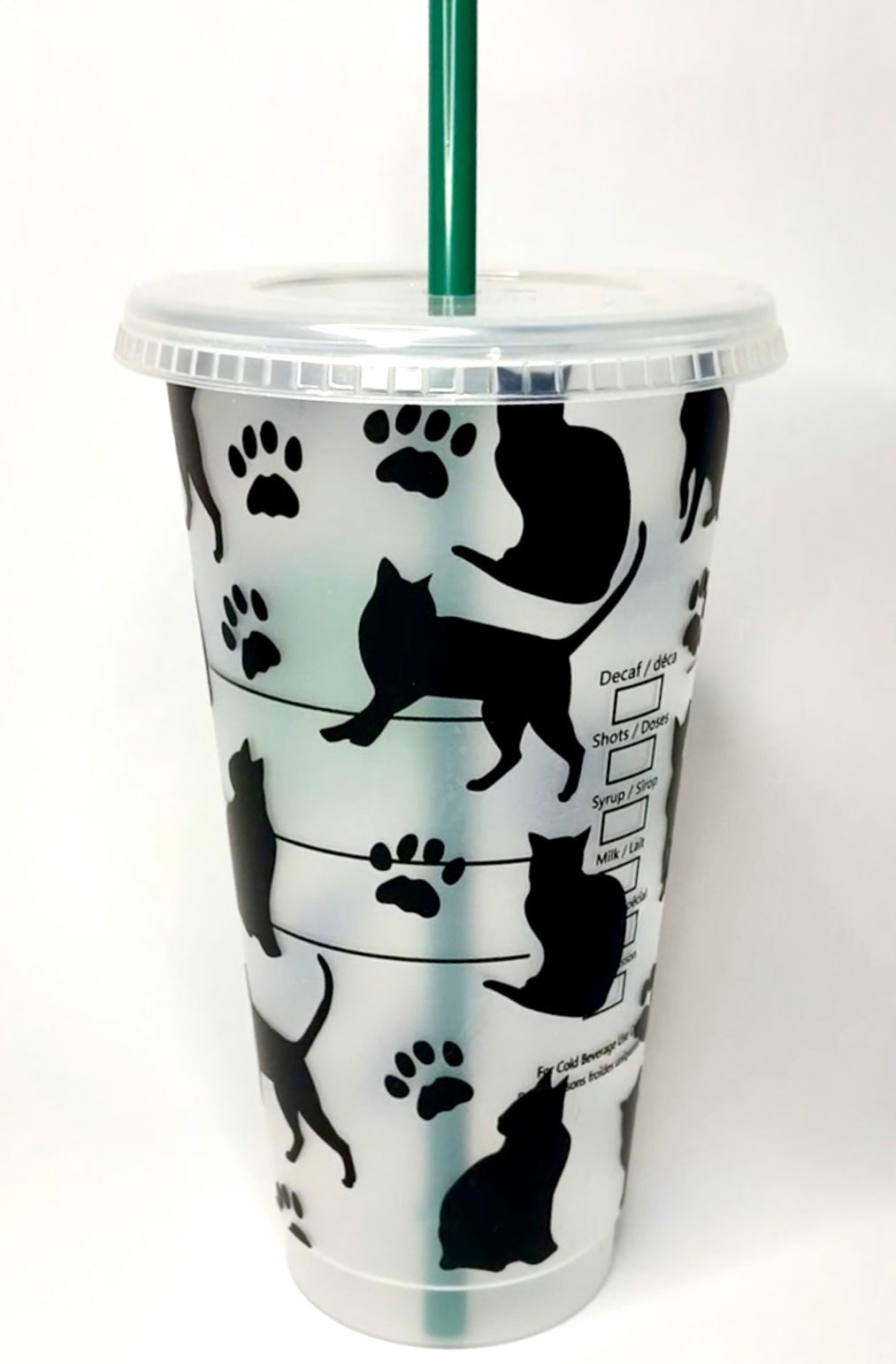 Custom Starbucks inspired reusable cold cup tumbler with straw - black cats & paws