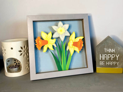 Daffodils multi layer papercut in frame