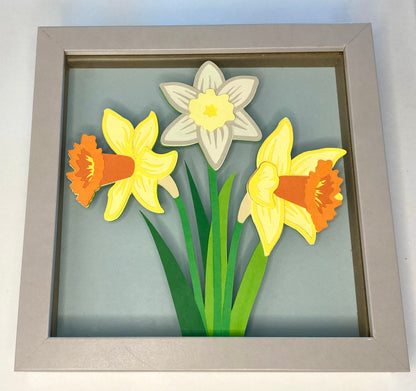 Daffodils multi layer papercut in frame