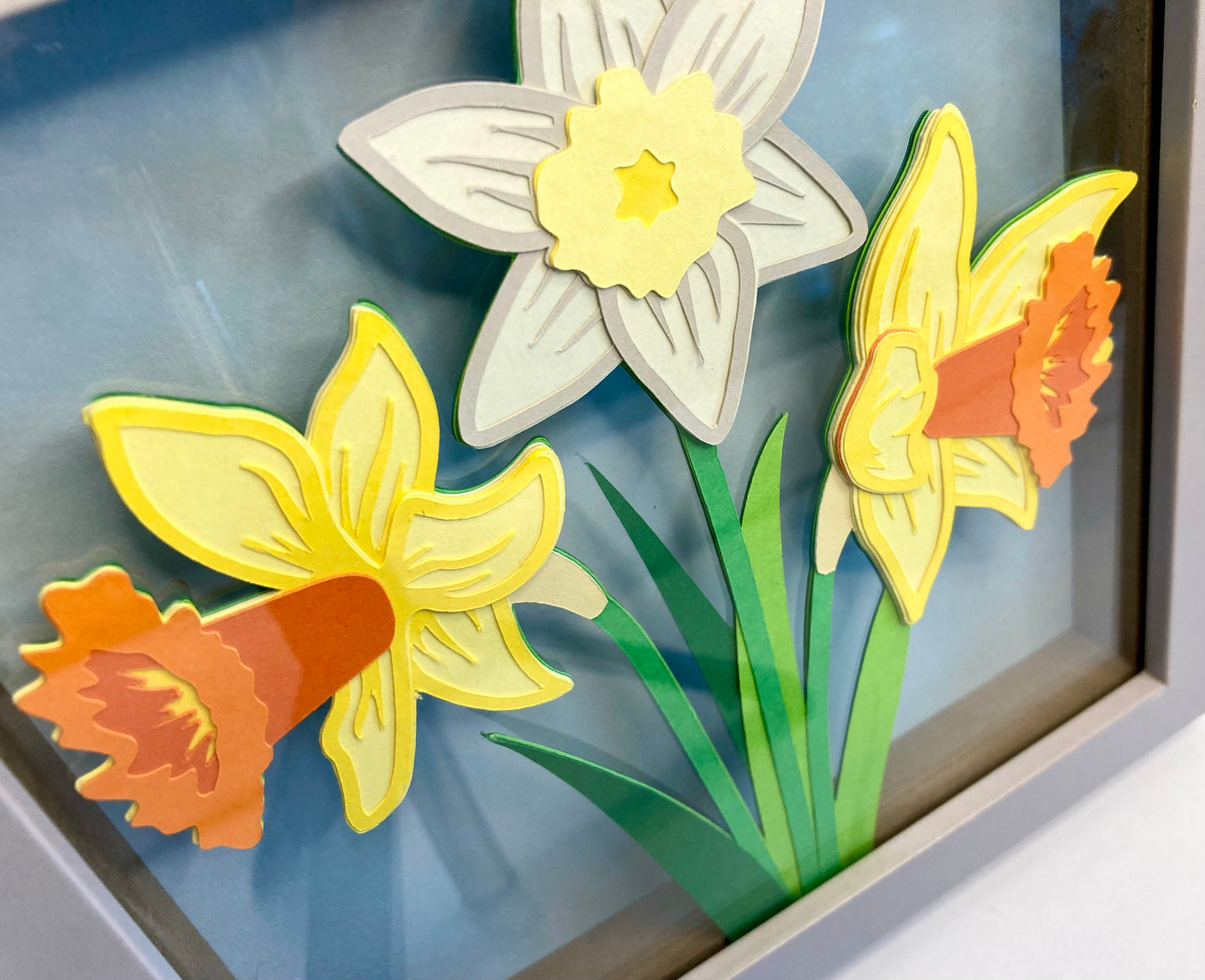 Daffodils multi layer papercut in frame