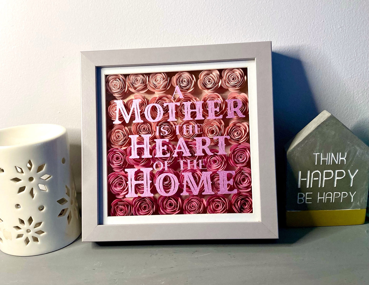 Paper flower shadow box with optional custom message (medium) mothers day