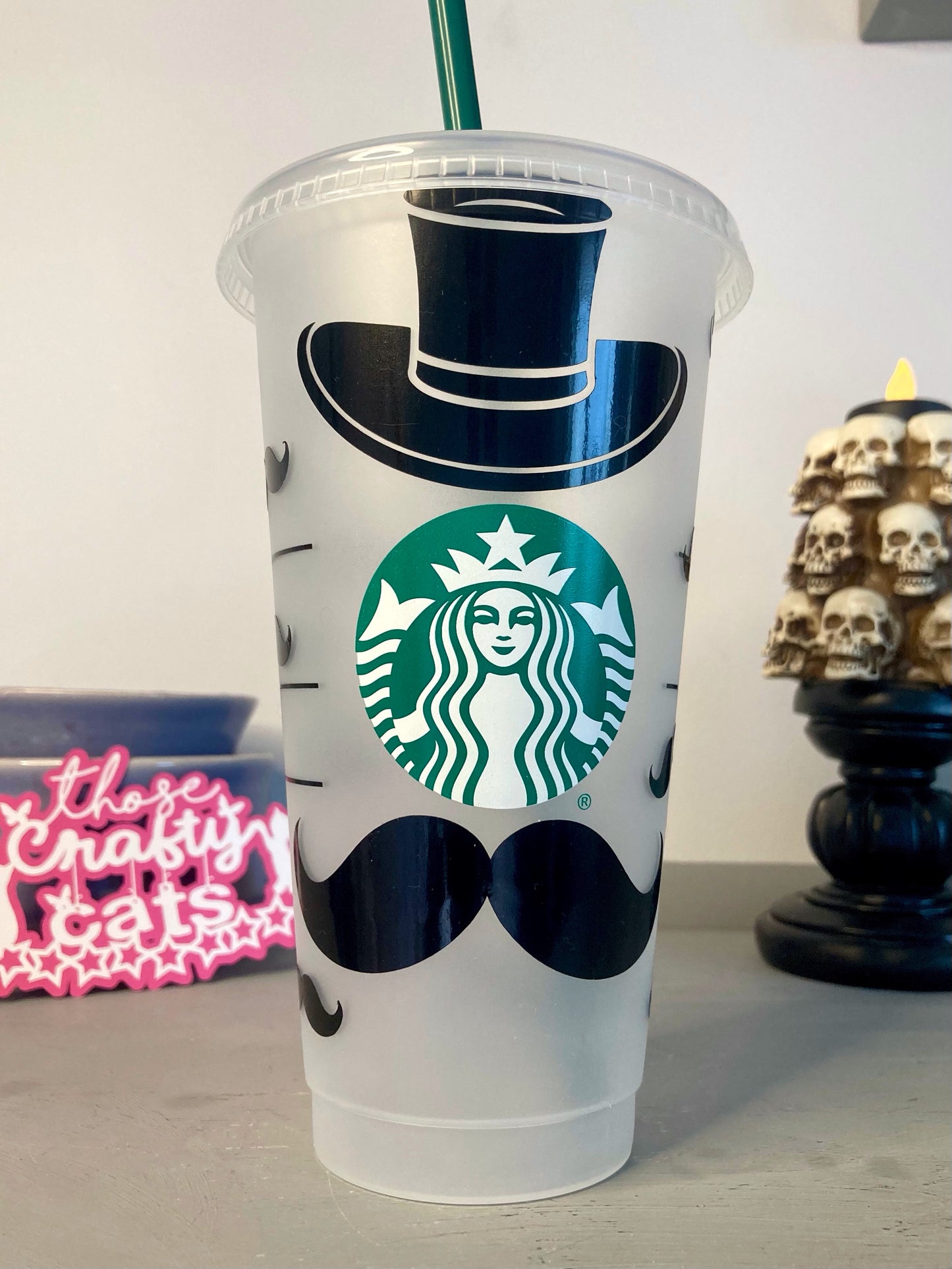 Custom Starbucks inspired reusable cold cup tumbler with straw Father's Day Dad gift