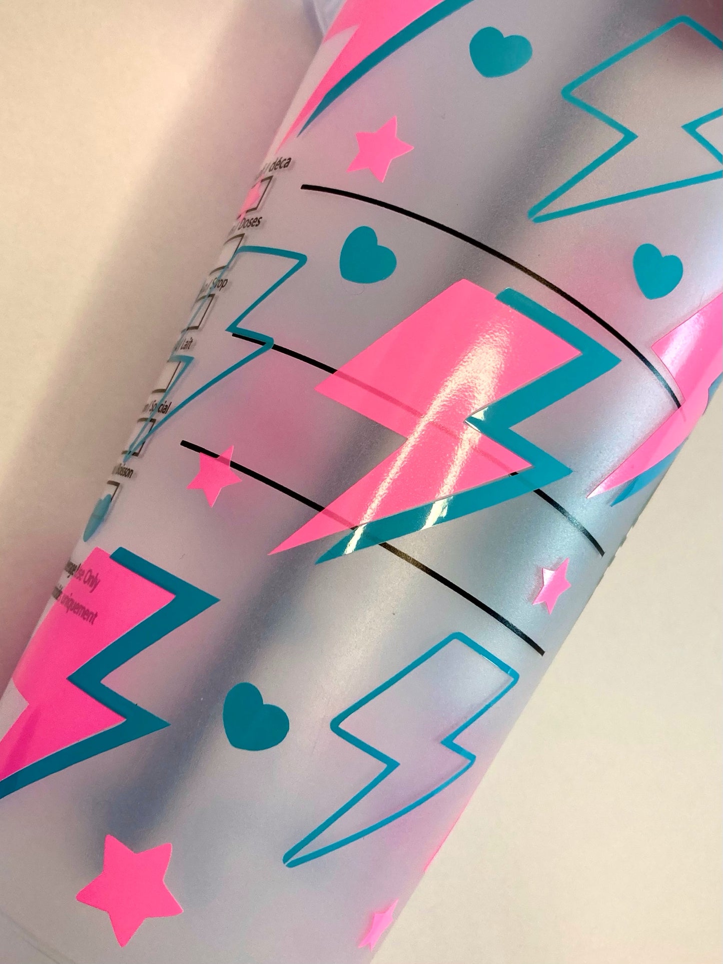 Custom Starbucks inspired reusable cold cup tumbler with straw - neon pink lightning bolt