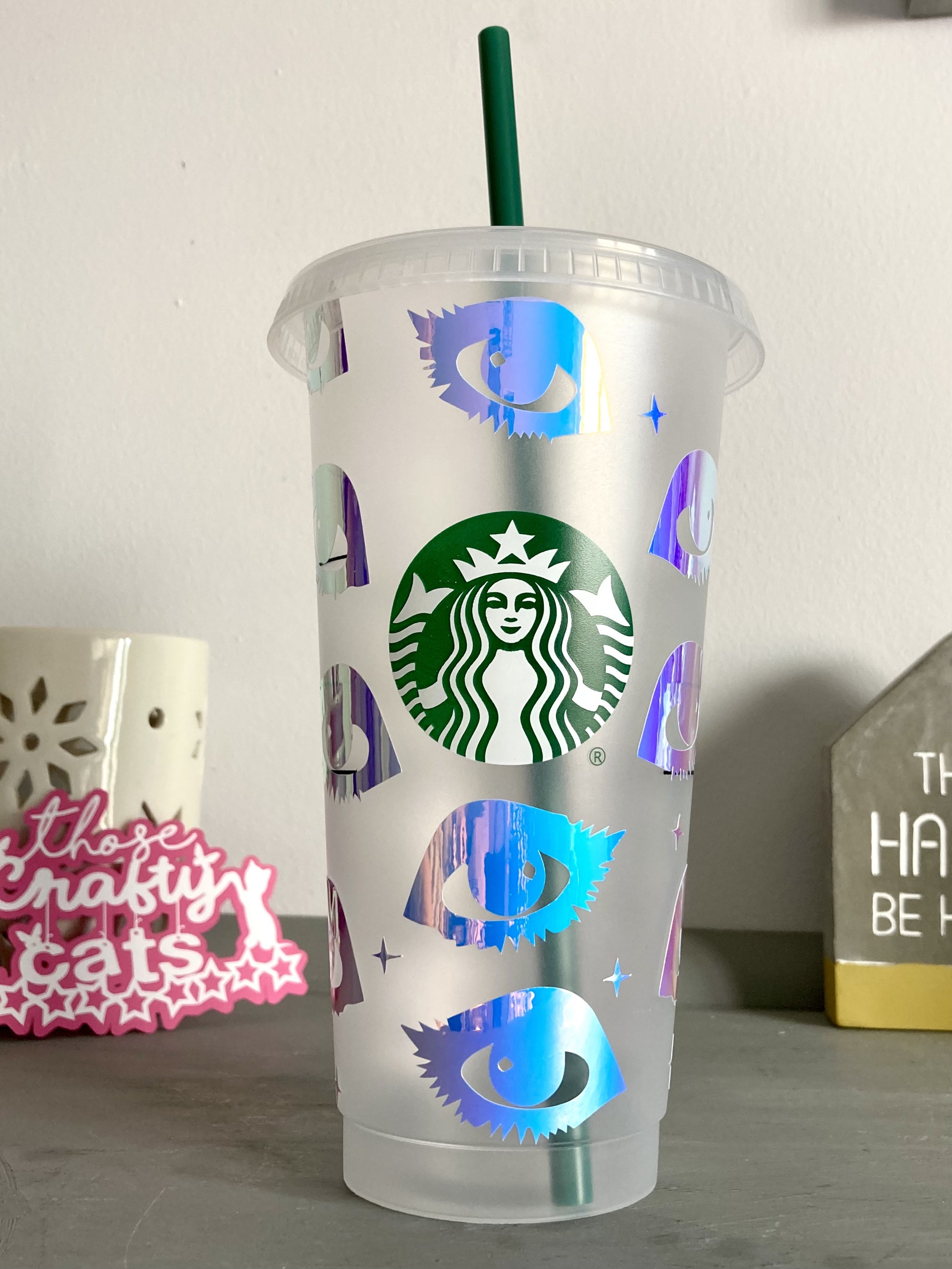 Holographic Custom Insulated Tumbler Large Iced Coffee Cup Topographic  Reusable Cold Cup BPA Free 22oz Personalized Strata 