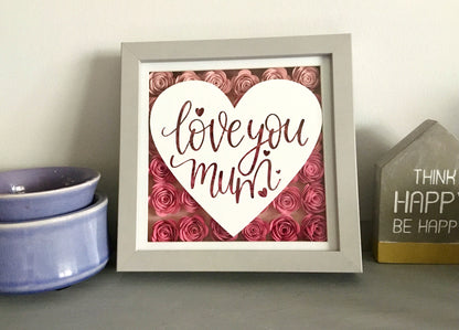 Paper flower shadow box with optional custom message (medium) mothers day