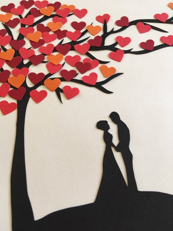 Love tree - handmade paper cut in black frame