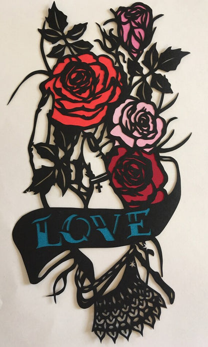 Tattoo inspired - hand with roses - A4 paper cut