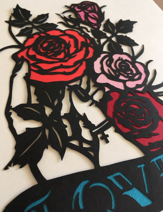 Tattoo inspired - hand with roses - A4 paper cut