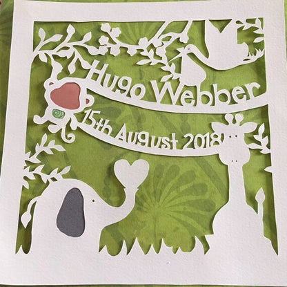 Personalised new baby paper cut gift